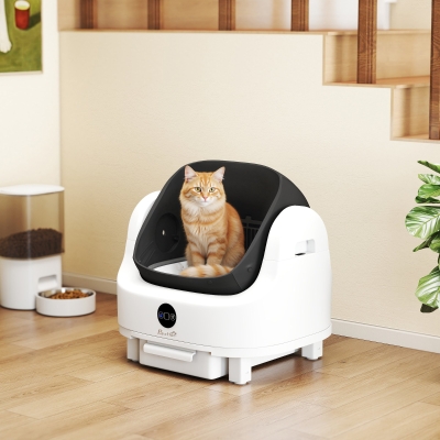 PawHut Open-Top Self Cleaning Cat Litter Box, Automatic Cat Litter Box with Integrated Safety Protection