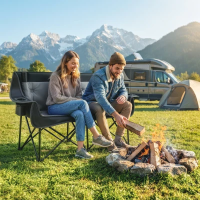 Outsunny Heated Double Camping Loveseat, Oversized Folding Padded Chair