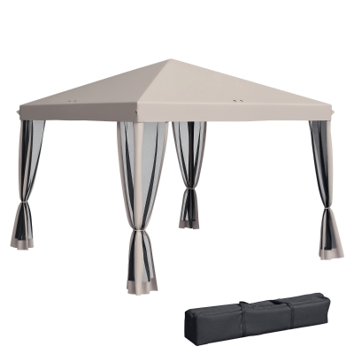 Outsunny 10' x 10' Pop Up Canopy Tent Gazebo, Foldable Canopy Tent with Zipper Mesh Sidewalls and Carry Bag, Easy Setup Screen Shelter for Backyard Patio Outdoor, Beige