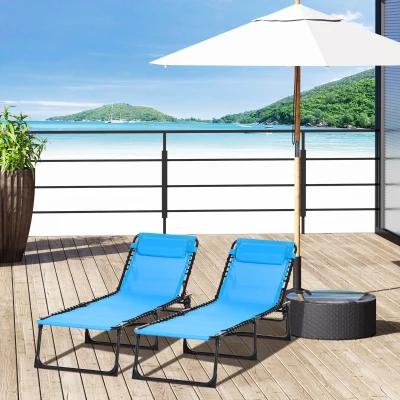 Outsunny Set of 2 Folding Outdoor Chaise Lounge Chairs, Reclining, Blue