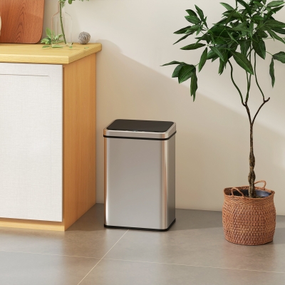 HOMCOM 10.6 Gal (40 L) Automatic Garbage Can w/ Soft-Close Lid, Trash Can with Fingerprint Resistant Stainless Steel, Silver