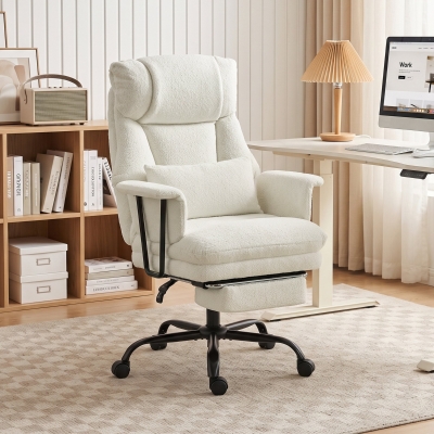 HOMCOM Office Chair, 400 lbs Heavy Duty Linen Computer Desk Chair with Lumbar Support, Wide Seat, Spring Cushion, Cream White