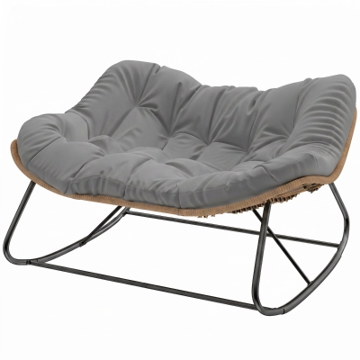 Outsunny Oversized Double Papasan Rocking Chair with Cushion, Gray