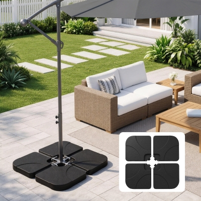 Outsunny 4 Piece Umbrella Base Stand w/ U Locking, 132 lb Capacity Water or 172 lb Capacity Sand, Black