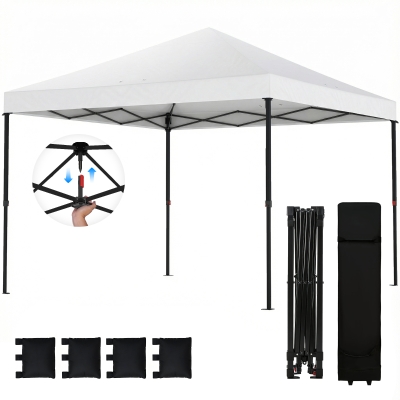 Outsunny 10x10 ft Pop-Up Canopy Tent with Roller Bag, White