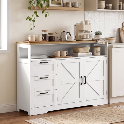 HOMCOM Sideboard Buffet Cabinet with Storage and Charging Station, 48" Farmhouse Kitchen Storage Cabinet with 3 Drawers, White