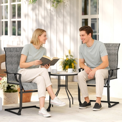 Outsunny C Spring Motion Patio Chairs Set of 2 with Curved High Backrest, Armrest, All Weather Breathable Fabric, Metal Frame