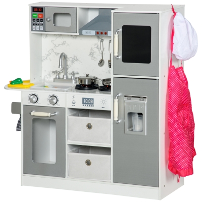 Qaba Kids Play Kitchen Set with Lights & Sounds, White