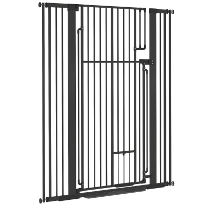 PawHut 53.1" Tall Dog Gate with Cat Door, 32"-42.5" Wide Adjustable Pressure Mounted for Doorways, Hallways, No Drilling, Black