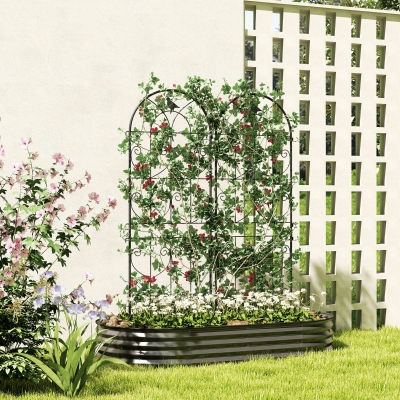 Outsunny Set of 2 Metal Garden Trellis, Decorative Trellis Panels, Bird Design, 150 x 50 cm, Black