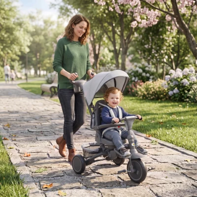 Qaba 6-in-1 Kids Tricycle with Canopy & Reversible Seat, Gray