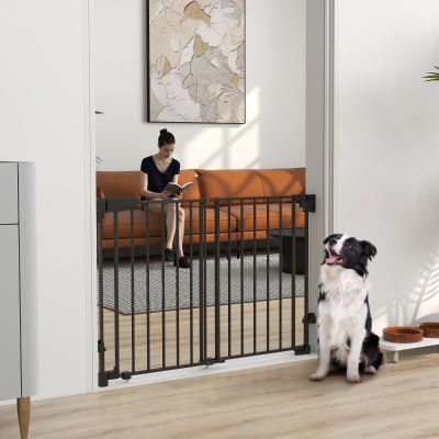 PawHut 29"-44" Wide Dog Gate, 29" H, Pet Gate with Auto-Close, Single Hand Operation, Wall-Mounted, No-Threshold Design