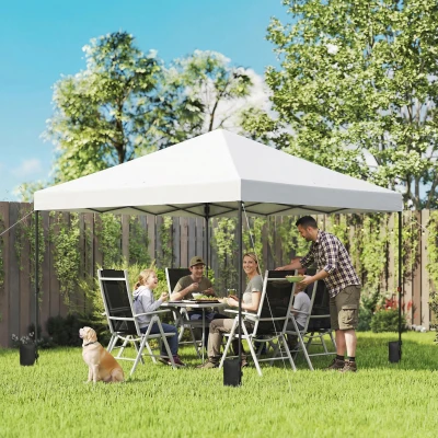 Outsunny 10x10 ft Pop-Up Canopy Tent with Roller Bag, White