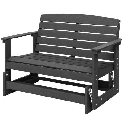 Outsunny Patio Glider Bench w/ HDPE Slatted Double Rocking Chair, Black