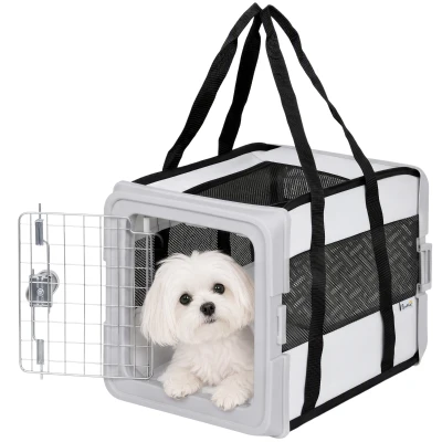PawHut Pet Carrier Bag, Soft-Sided Dog Carrier with Bottom Board and Mesh Windows, Foldable Pet Travel Bag, Grey