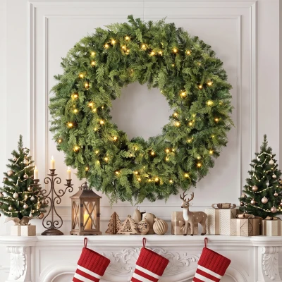 HOMCOM 36" Prelit Christmas Wreath with Bow & LEDs, 8 Modes