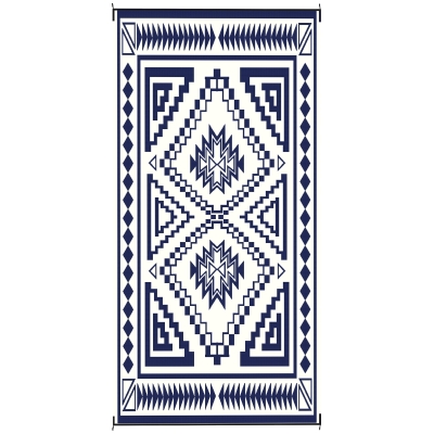 Outdoor Rug 215.7" x 107.9" x 0.12" Blue and White Square Patchwork