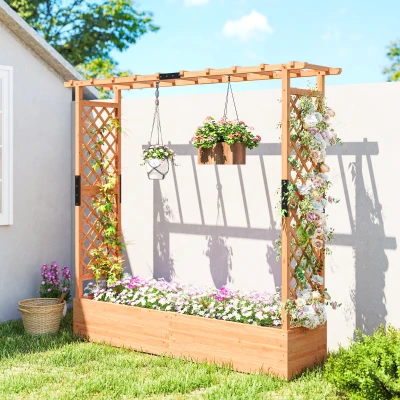 Outsunny Wooden Planter Box with Trellis and Drainage Holes