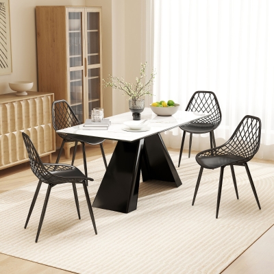 HOMCOM Modern Dining Chairs Set of 4, Plastic Kitchen Chairs with Hollow Backrest and Metal Legs for Living Dining Room, Black