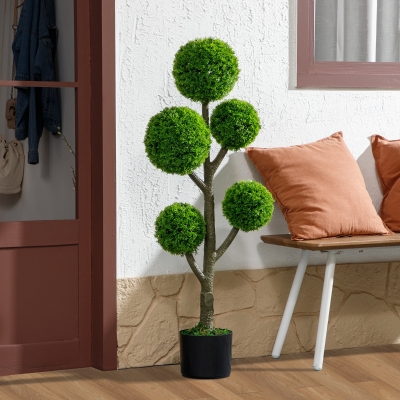 HOMCOM 43.3" Artificial Ball Cypress Topiary Tree, Fake Plant in Pot for Indoor Outdoor Living Room Green