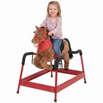 Qaba Kids Rocking Horse Plush Ride-On Toy with Sounds, Brown