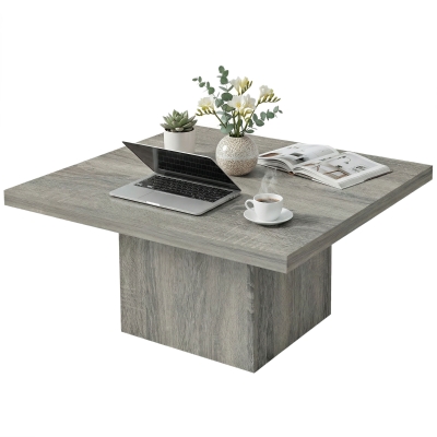 HOMCOM Square Coffee Table, 1.6" Thick Gray Wood Grain Top