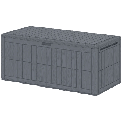 Outsunny 180 Gallon Resin Deck Box, Waterproof Lockable Outdoor Storage Box with Pneumatic Gas Rods, Side Handles