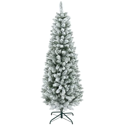 HOMCOM 6ft Pencil Christmas Tree, Flocked Tree with 479 Branch Tips and Metal Base for Home, Indoor, Holiday