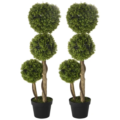 HOMCOM Set of 2 3FT Artificial Tree Bamboo Tree Fake Plants in Pot for Home Office Living Room Decor, Green