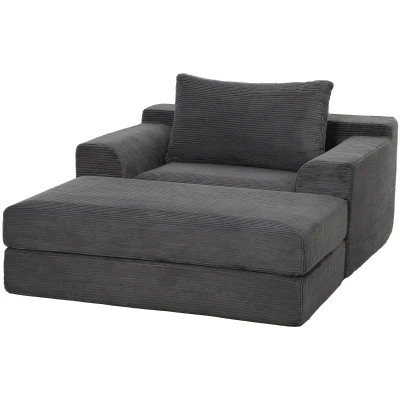 HOMCOM 51" Chair Bed, Corduroy Upholstered Sleeper Chair with Pillow, Dark Grey