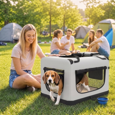 PawHut Pet Carrier Bag, Soft-Sided Dog Carrier for Small to Large Dogs, Portable Pet Travel Bag, Light Grey