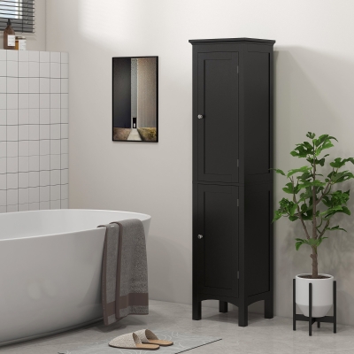 kleankin Tall Bathroom Cabinet, Freestanding Storage Organizer with Adjustable Shelves and Cupboards, 15" x 13" x 63", Black
