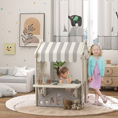 Qaba Kids Playhouse, Indoor Sleek Play House Cottage Pretend Role Games, with Arched Doors, for Ages 1-6 Years