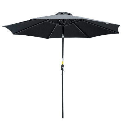 Outsunny 10' x 8' Round Market Umbrella, Patio Umbrella with Crank Handle and Tilt, Outdoor Parasol for Garden, Black