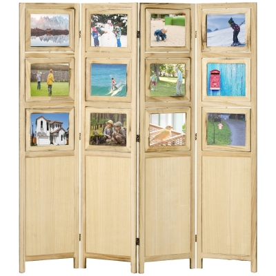 HOMCOM 4-Panel Folding Room Divider, Natural Privacy Screen
