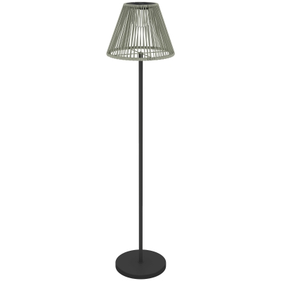 Outsunny Wicker Outdoor Floor Lamp, Cordless Solar Lantern with Auto On/Off LED Lights, IP44 for Patio, Porch, Pathway, Grey
