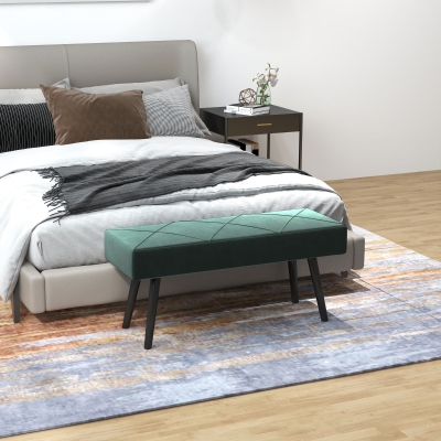 HOMCOM 39 Inches Upholstered Bedroom Bench, Modern End of Bed Bench with Steel Legs, Green
