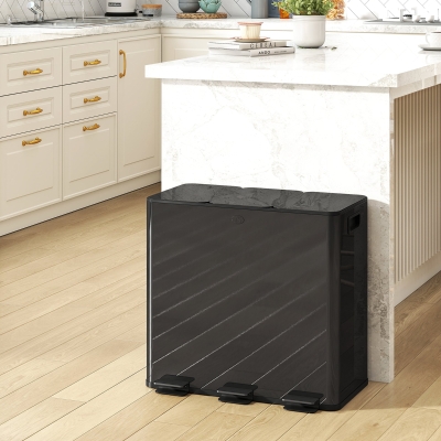 HOMCOM Garbage Bin, Soft-Close Trash Can with Foot Pedal, 3x5 Gallon (3x20 L) Garbage Can with Removable Inner Buckets, Black