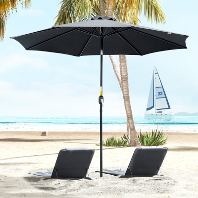 Outsunny 10' x 8' Round Market Umbrella, Patio Umbrella with Crank Handle and Tilt, Outdoor Parasol for Garden, Black