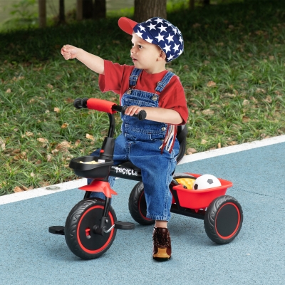 Qaba Large Kids Tricycle for Toddler 2-5 Year Old Girls and Boys, Toddler Trike Bike with Adjustable Seat, Safety Belt,  Two Storage Baskets, Red