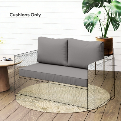 Outsunny 2 Seater Outdoor Seat Cushions with Backrest, Loveseat Double Sofa Outdoor Furniture Cushions, Light Grey