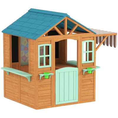 Qaba Outdoor Playhouse with Snack Bar, Windows, Chalkboard, Game