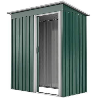Outsunny 5 x 3 FT Outdoor Storage Shed with Sliding Door and Sloped Roof, Steel Frame Garden Shed Tool Equipment, Green