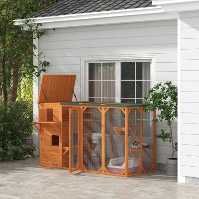 PawHut Large Outdoor Cat House, 2-Story Multi-Level Condo
