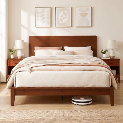HOMCOM Queen Bamboo Platform Bed Frame with Headboard, Brown