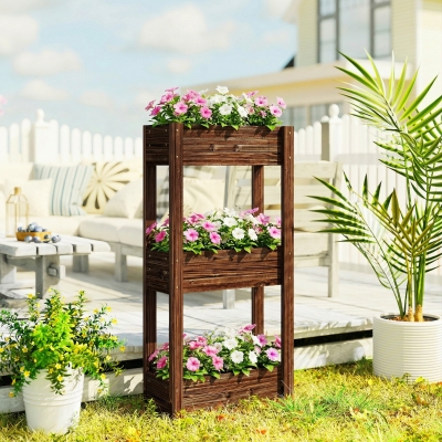 Outsunny 3-Tier Wooden Raised Garden Bed with Legs, 23.6" x 9.8" x 47.2" Elevated Planter Box with Drainage Holes and Bed Liner