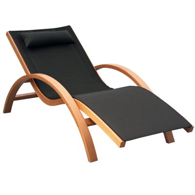 Outsunny Outdoor Chaise Lounge Chair, Wood with Pillow, Curved Design