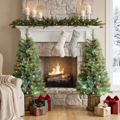 HOMCOM 4ft Pre-Lit Artificial Christmas Tree Set, Dual Color, Green