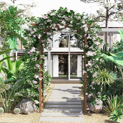Outsunny 79" Plant Trellis, Arched Garden Arbour with Pergola Style Roof, Fir Wood Frame for Climbing Vines