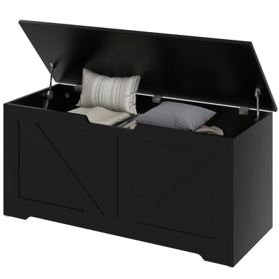 HOMCOM 39.4 Inches Storage Chest, Storage Trunk with 2 Safety Hinges for Living Room, Black Wood Grain